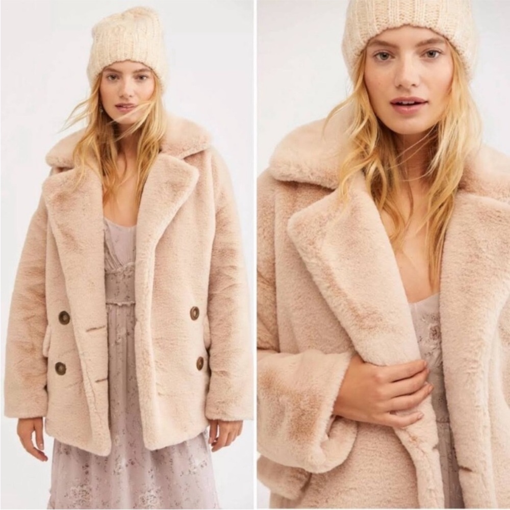 Free People Kate Faux Fur Teddy Coat Apricot Beige Size XS